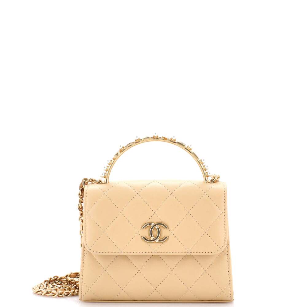 Chanel Logo And Pearl Top Handle Clutch #240073C49B